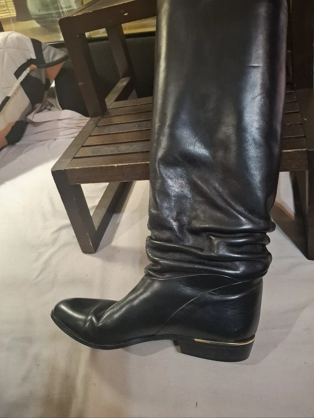 Women's Over-the-Knee Black Leather Boots with Low Heel